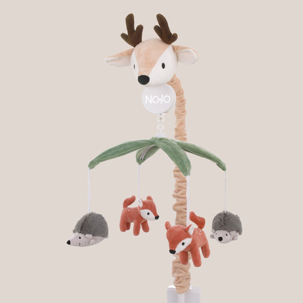 Plush Deer Green, Gray, and Tan Foxes and Hedgehogs Musical Mobile