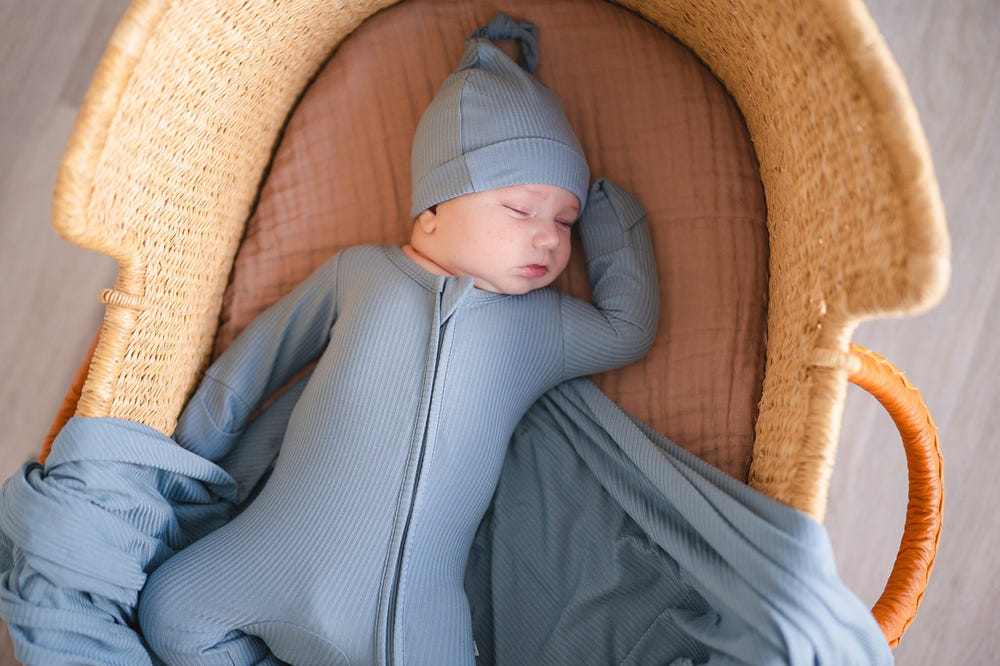 Arona Blue Ribbed Baby Knot Hat