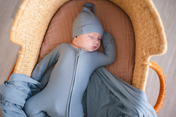 Arona Blue Ribbed Baby Knot Hat