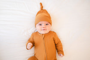 Caramel Ribbed Bamboo Baby Knot Hat