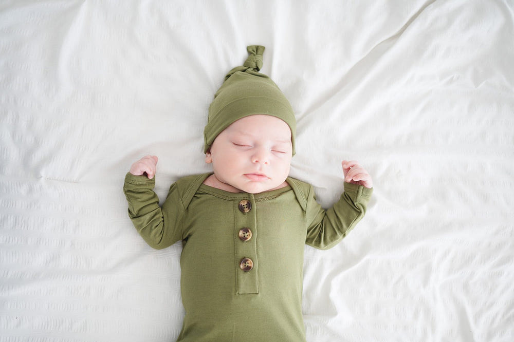 Olive Green Bamboo Baby Knot Hat – Newborn (0–3 Months)