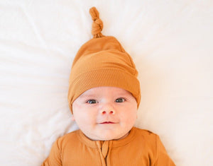 Caramel Ribbed Bamboo Knotted Baby Gown