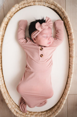 Dusty Pink Bamboo Knotted Baby Gown