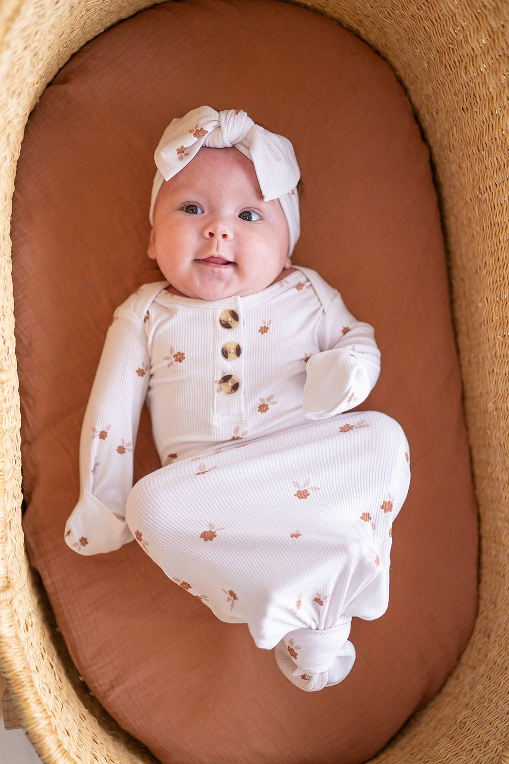 Fleur Ribbed Knotted Baby Gown