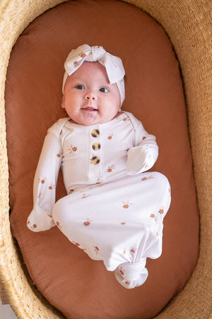 Fleur Ribbed Knotted Baby Gown