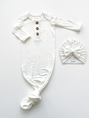 White Bamboo Knotted Baby Gown