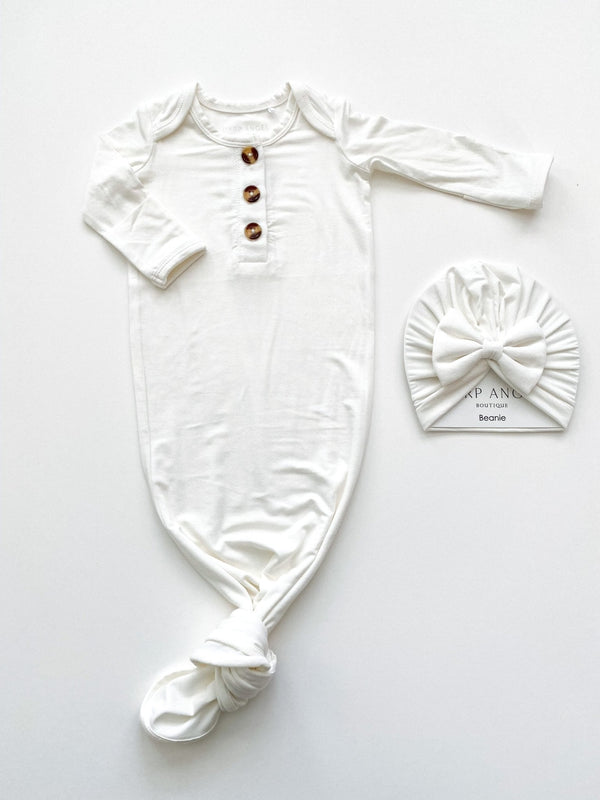 White Bamboo Knotted Baby Gown