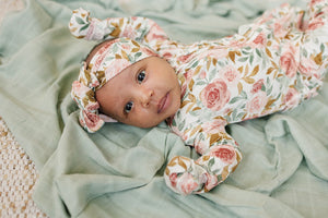 Dusty Pink Floral Baby Pajamas | Ruffle Zipper Romper