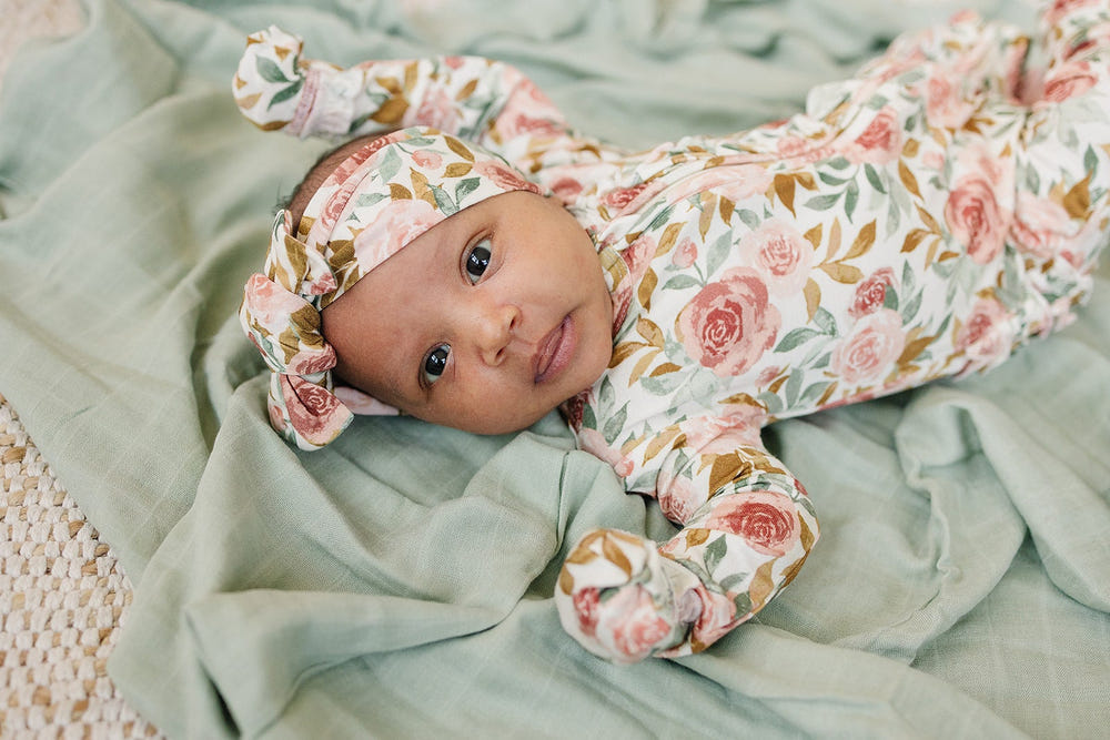 Dusty Pink Floral Bamboo Baby Headband