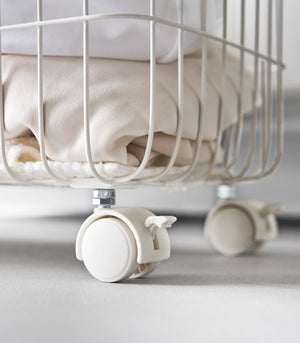 Rolling Wire Basket (15" H)  - Steel + Wood