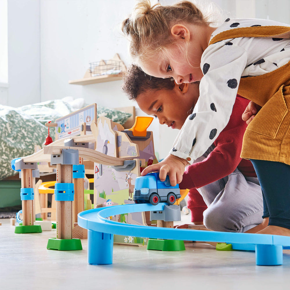 Kullerbu Mountain Adventure Track Set for babies, featuring colorful tracks and fun accessories for imaginative play.