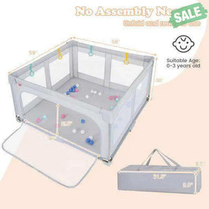 Large Baby Playpen BPA-Free Foldable Toddlers Safety Fence Play Yard with Zipper Gate-M