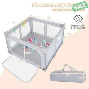 Large Baby Playpen BPA-Free Foldable Toddlers Safety Fence Play Yard with Zipper Gate-S Gray Baby Playpen & Playards