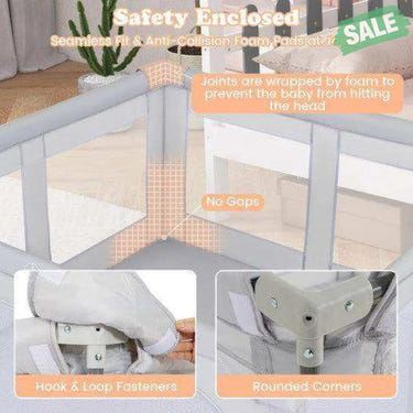 Large Baby Playpen BPA-Free Foldable Toddlers Safety Fence Play Yard with Zipper Gate-S Gray Baby Playpen & Playards