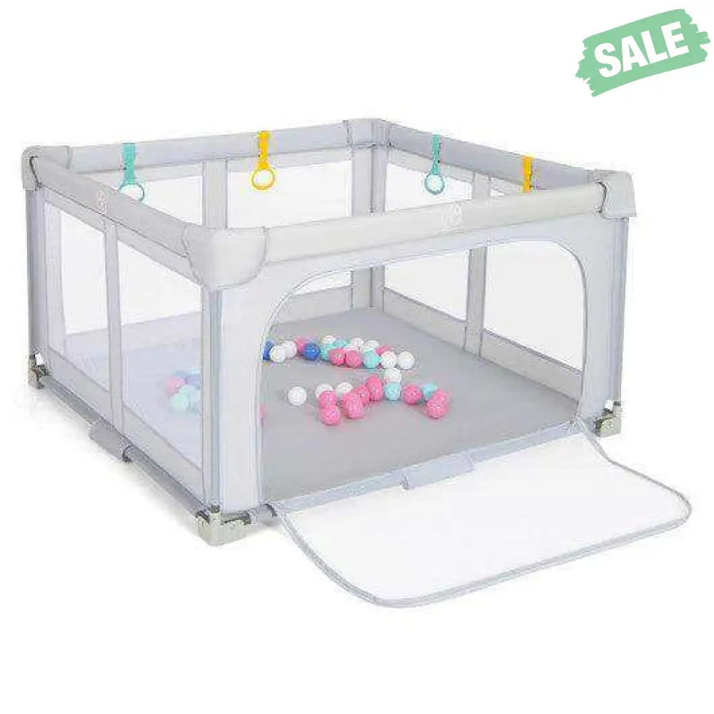 Large Baby Playpen BPA-Free Foldable Toddlers Safety Fence Play Yard with Zipper Gate-S Gray Baby Playpen & Playards