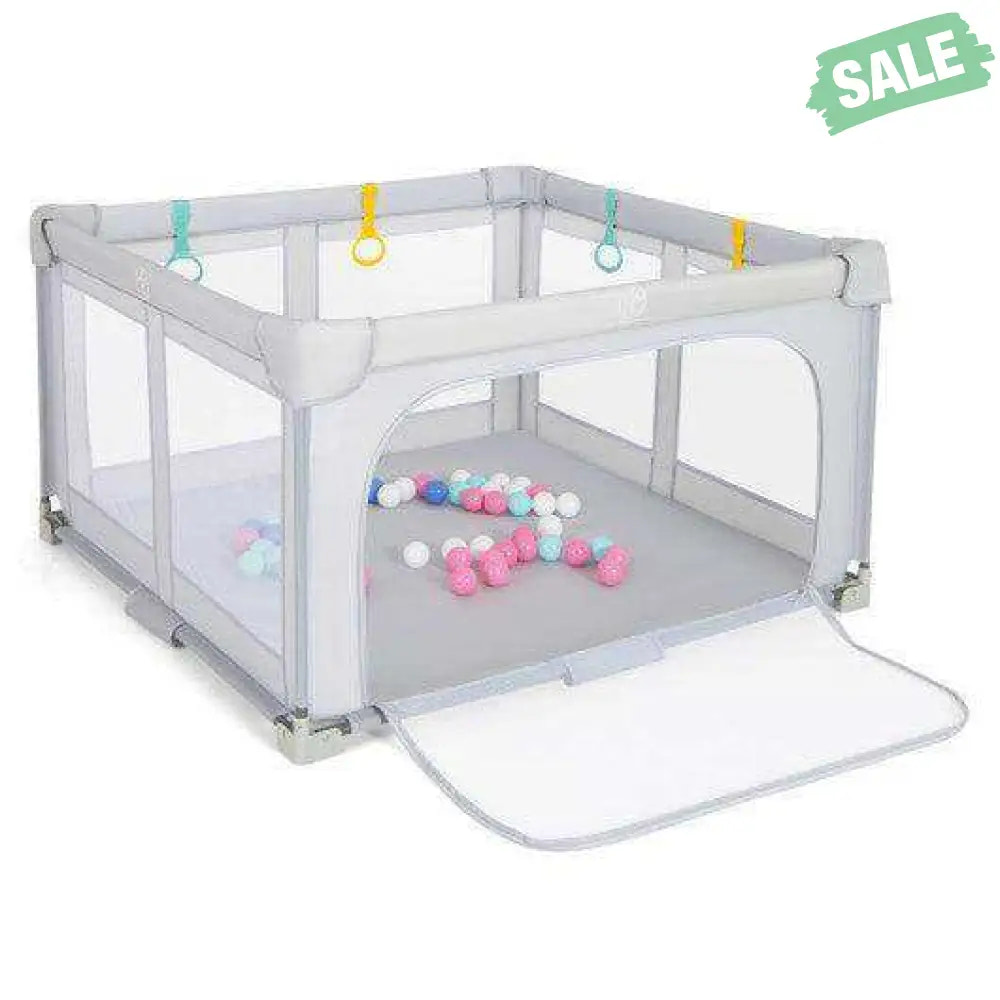 Large Baby Playpen BPA-Free Foldable Toddlers Safety Fence Play Yard with Zipper Gate-S Gray Baby Playpen & Playards
