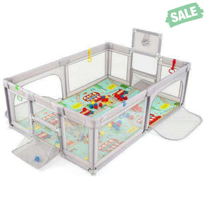 Large Baby Playpen with Mat and Ocean Balls-Dark gray Dark Gray Baby Playpen & Playards