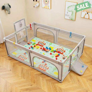 Large Baby Playpen with Mat and Ocean Balls-Dark gray Dark Gray Baby Playpen & Playards