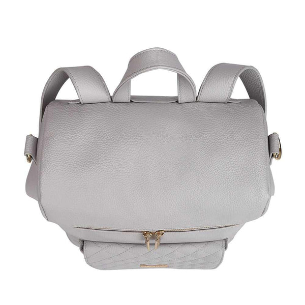 Signature Diaper Bag in Stone Grey, stylish and functional for modern parents, shown from angle 7.