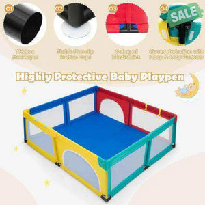 Large Infant Baby Playpen Safety Play Center Yard with 50 Ocean Balls-Blue Blue Baby Playpen & Playards