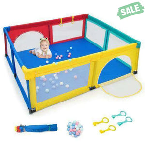 Large Infant Baby Playpen Safety Play Center Yard with 50 Ocean Balls-Blue Blue Baby Playpen & Playards