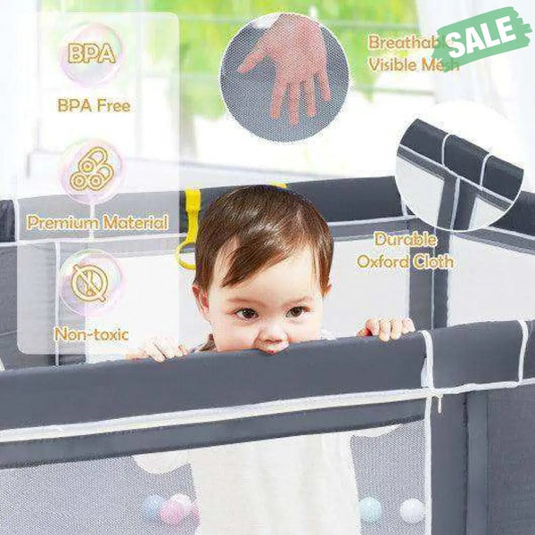 Large Infant Baby Playpen Safety Play Center Yard with 50 Ocean Balls-Blue Blue Baby Playpen & Playards