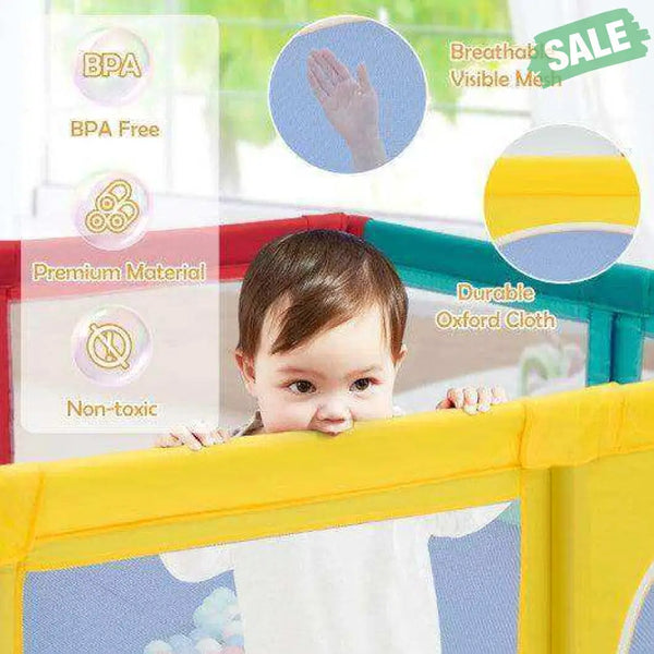 Large Infant Baby Playpen Safety Play Center Yard with 50 Ocean Balls-Blue Blue Baby Playpen & Playards