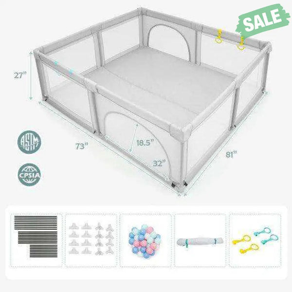 Large Infant Baby Playpen Safety Play Center Yard with 50 Ocean Balls-Blue Blue Baby Playpen & Playards