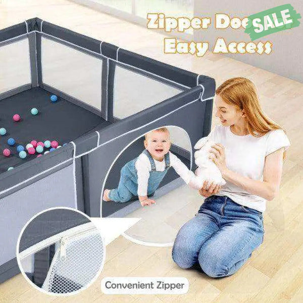 Large Infant Baby Playpen Safety Play Center Yard with 50 Ocean Balls-Blue Blue Baby Playpen & Playards