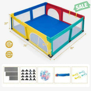 Large Infant Baby Playpen Safety Play Center Yard with 50 Ocean Balls-Blue Blue Baby Playpen & Playards