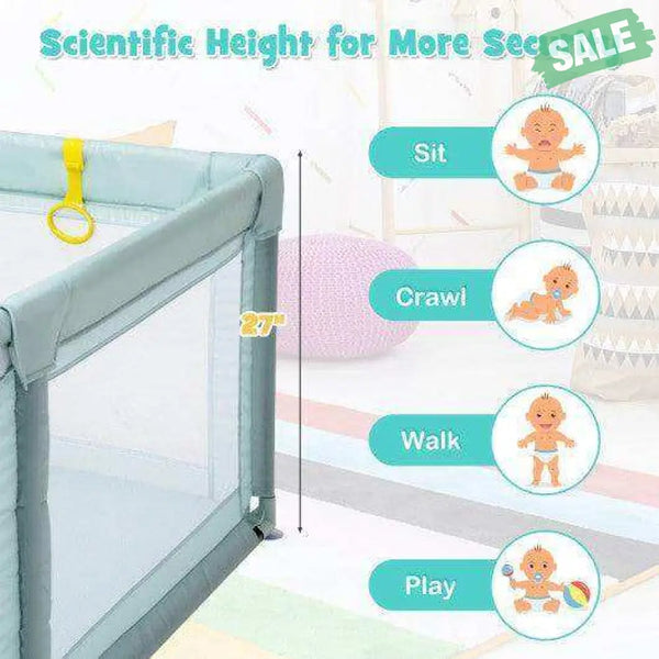 Large Infant Baby Playpen Safety Play Center Yard with 50 Ocean Balls-Blue Blue Baby Playpen & Playards