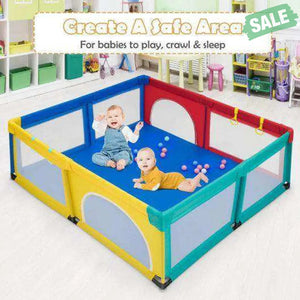 Large Infant Baby Playpen Safety Play Center Yard with 50 Ocean Balls-Blue Blue Baby Playpen & Playards