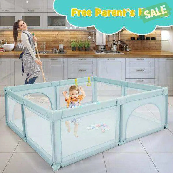 Large Infant Baby Playpen Safety Play Center Yard with 50 Ocean Balls-Blue Blue Baby Playpen & Playards