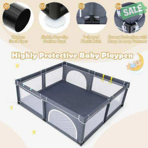 Large Infant Baby Playpen Safety Play Center Yard with 50 Ocean Balls-Dark Gray