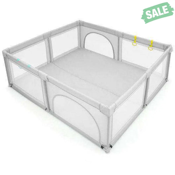 Large Infant Baby Playpen Safety Play Center Yard with 50 Ocean Balls-Gray
