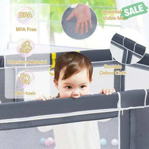 Large Infant Baby Playpen Safety Play Center Yard with 50 Ocean Balls-Dark Gray