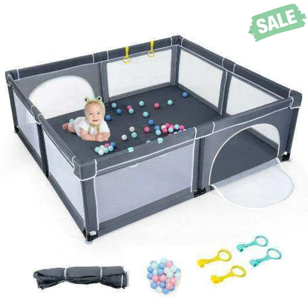 Large Infant Baby Playpen Safety Play Center Yard with 50 Ocean Balls-Dark Gray