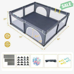 Large Infant Baby Playpen Safety Play Center Yard with 50 Ocean Balls-Dark Gray