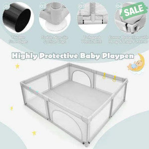Large Infant Baby Playpen Safety Play Center Yard with 50 Ocean Balls-Gray