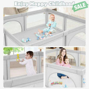 Large Infant Baby Playpen Safety Play Center Yard with 50 Ocean Balls-Gray