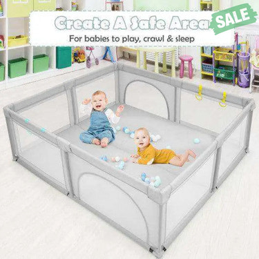 Large Infant Baby Playpen Safety Play Center Yard with 50 Ocean Balls-Gray