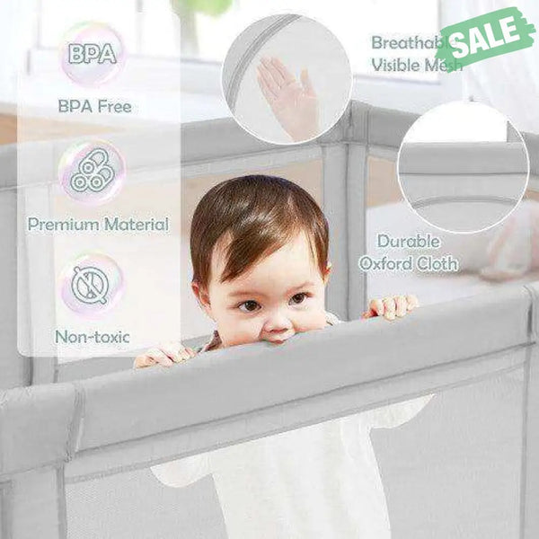 Large Infant Baby Playpen Safety Play Center Yard with 50 Ocean Balls-Gray