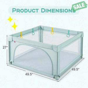 Large Kids Activity Center Baby Playpen for Toddlers with 4 Pull Rings-Blue