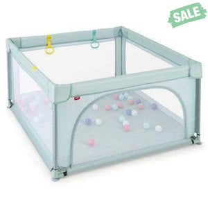 Large Kids Activity Center Baby Playpen for Toddlers with 4 Pull Rings-Blue
