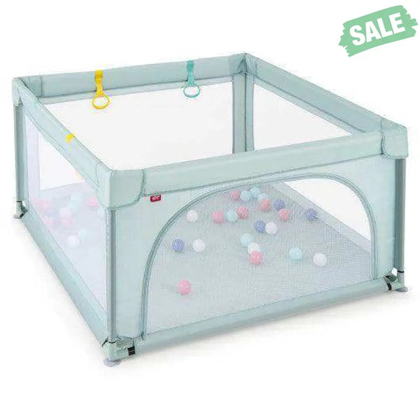 Large Kids Activity Center Baby Playpen for Toddlers with 4 Pull Rings-Blue