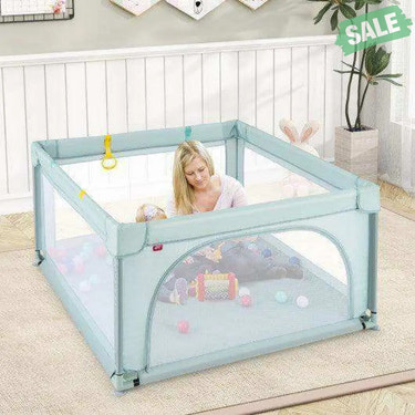 Large Kids Activity Center Baby Playpen for Toddlers with 4 Pull Rings-Blue