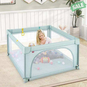 Large Kids Activity Center Baby Playpen for Toddlers with 4 Pull Rings-Blue