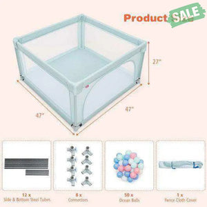 Large Safety Play Center Yard with 50 Balls for Baby Infant-Blue Blue Baby Playpen & Playards