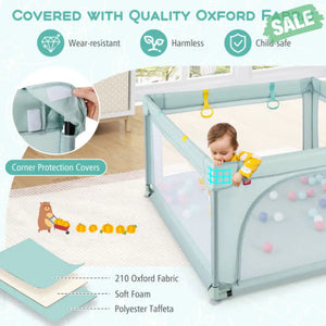 Large Safety Play Center Yard with 50 Balls for Baby Infant-Gray Blue Baby Playpen & Playards