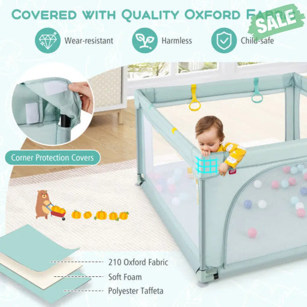 Large Safety Play Center Yard with 50 Balls for Baby Infant-Gray Blue Baby Playpen & Playards